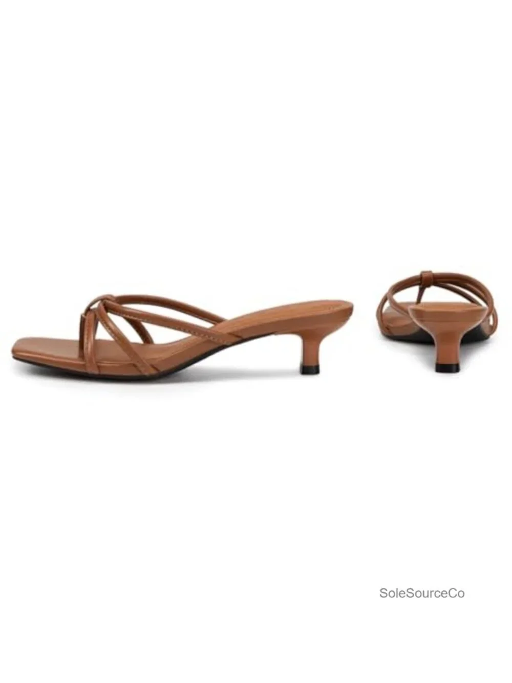 Square Toe Strappy Thong Heeled Sandals Kitten Heels Slip On